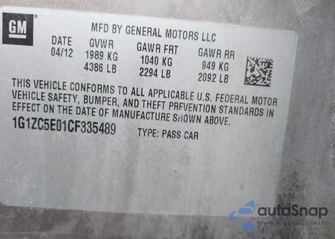 2012 Chevrolet Malibu 1Lt from USA, damaged, VIN 1G1ZC5E01CF335489